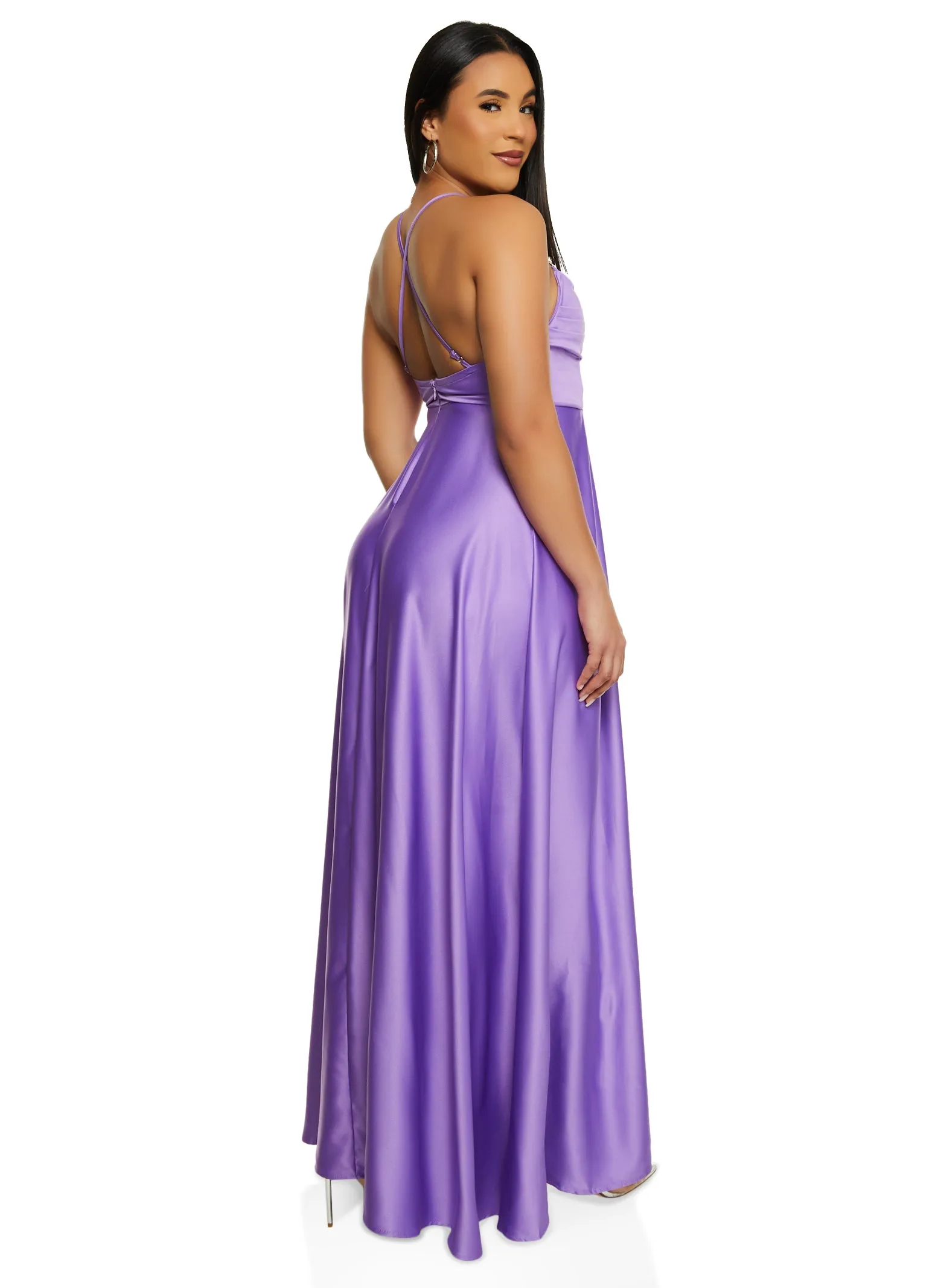 Haute Monde Rhinestone Strap Satin Maxi Dress sold by Rainbow product image thumbnail 3