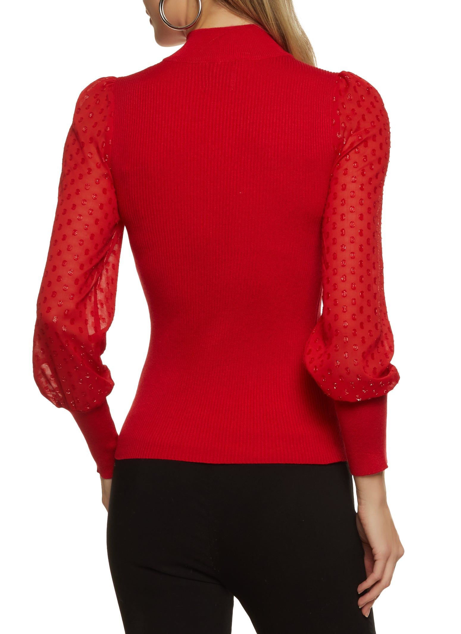 Swiss Dot Lurex Sleeve Mock Neck Sweater sold by Rainbow product image thumbnail 2