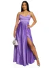 Haute Monde Rhinestone Strap Satin Maxi Dress sold by Rainbow