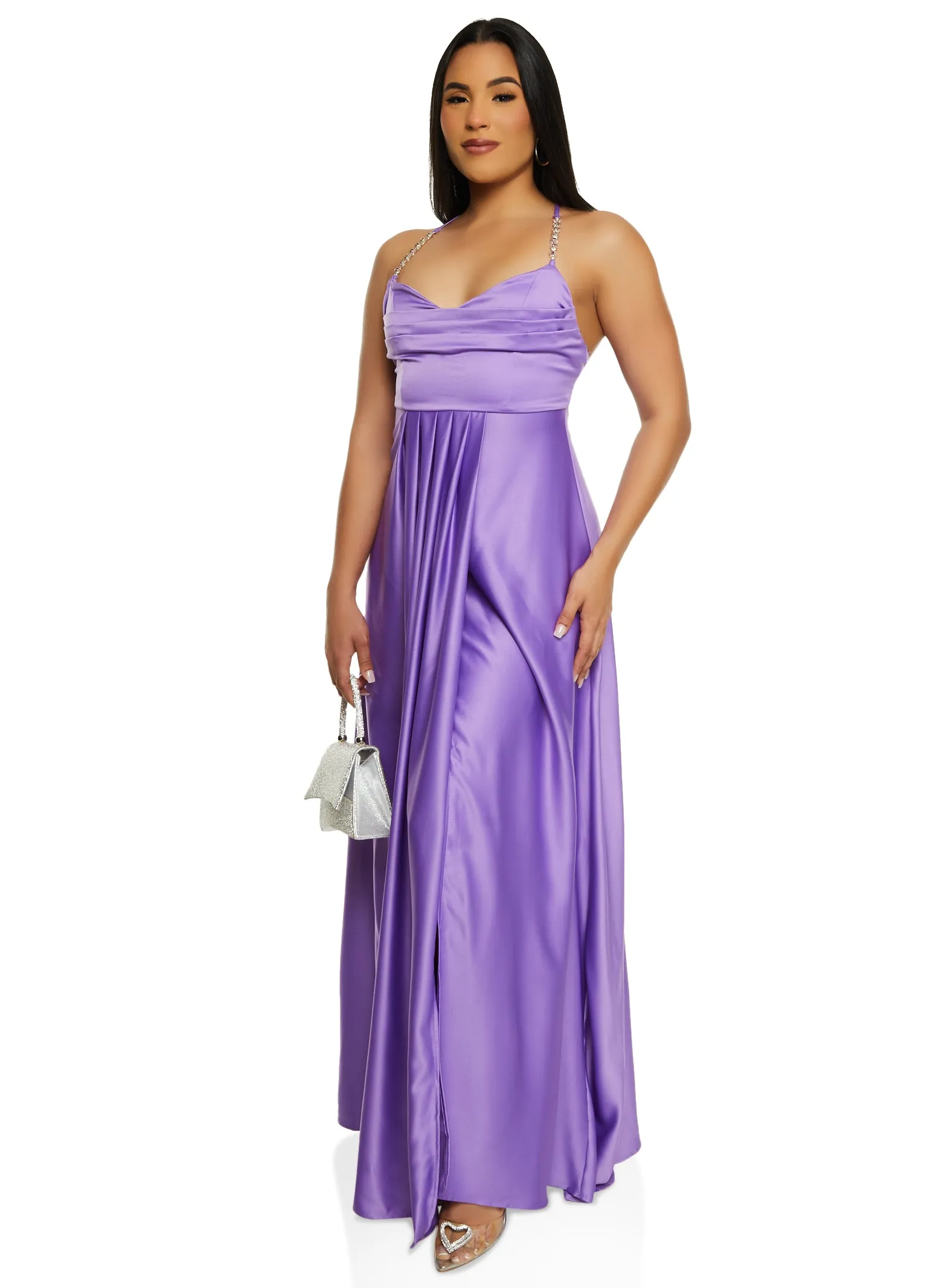 Haute Monde Rhinestone Strap Satin Maxi Dress sold by Rainbow product image thumbnail 2