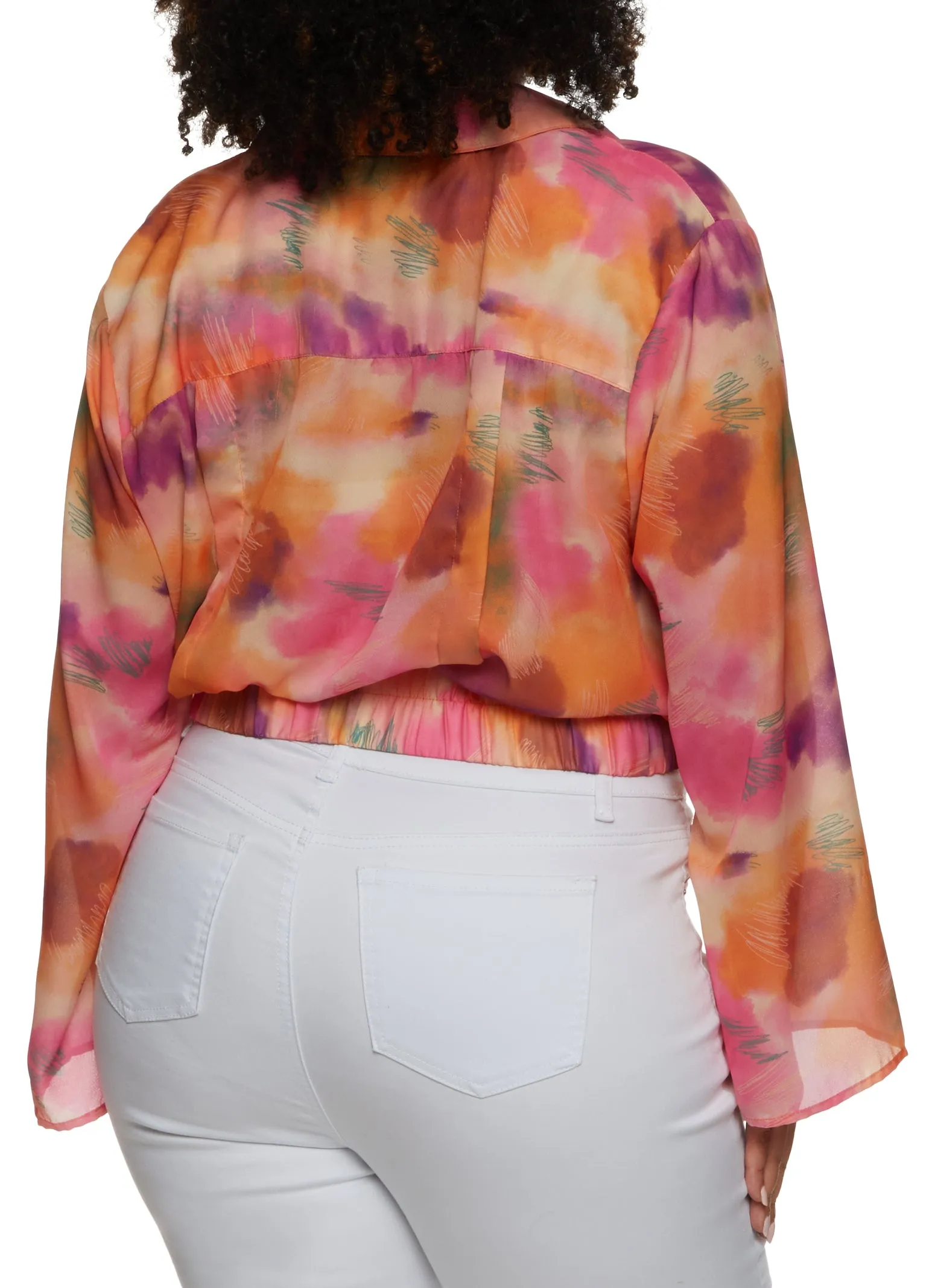 Plus Size Tie Dye Printed Elastic Waist Button Front Top sold by Rainbow product image thumbnail 2