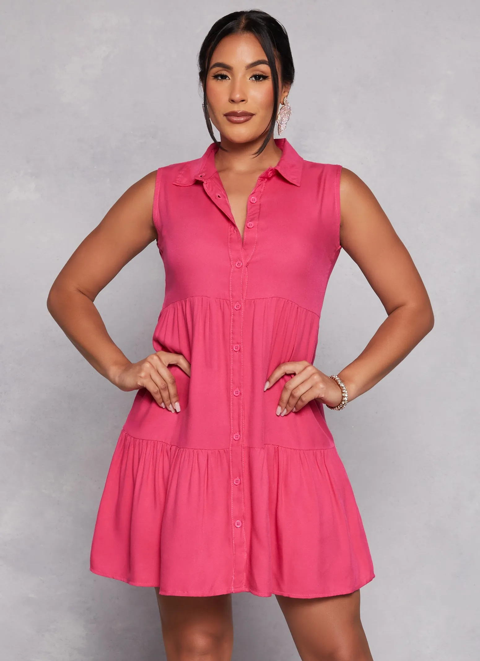 Sleeveless Tiered Button Front Shirt Dress sold by Rainbow