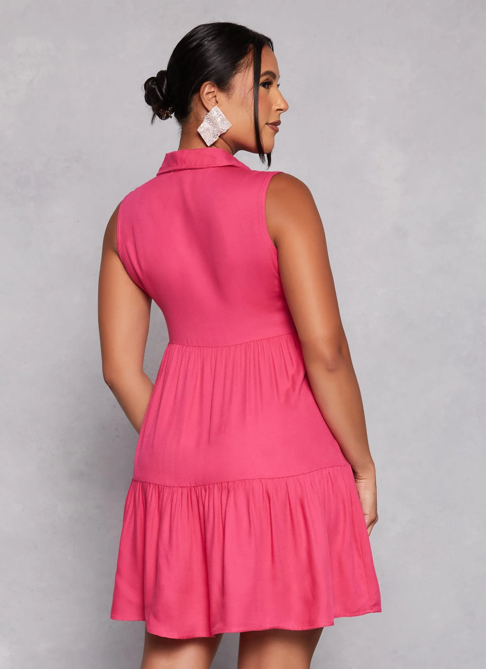 Sleeveless Tiered Button Front Shirt Dress sold by Rainbow product image thumbnail 3