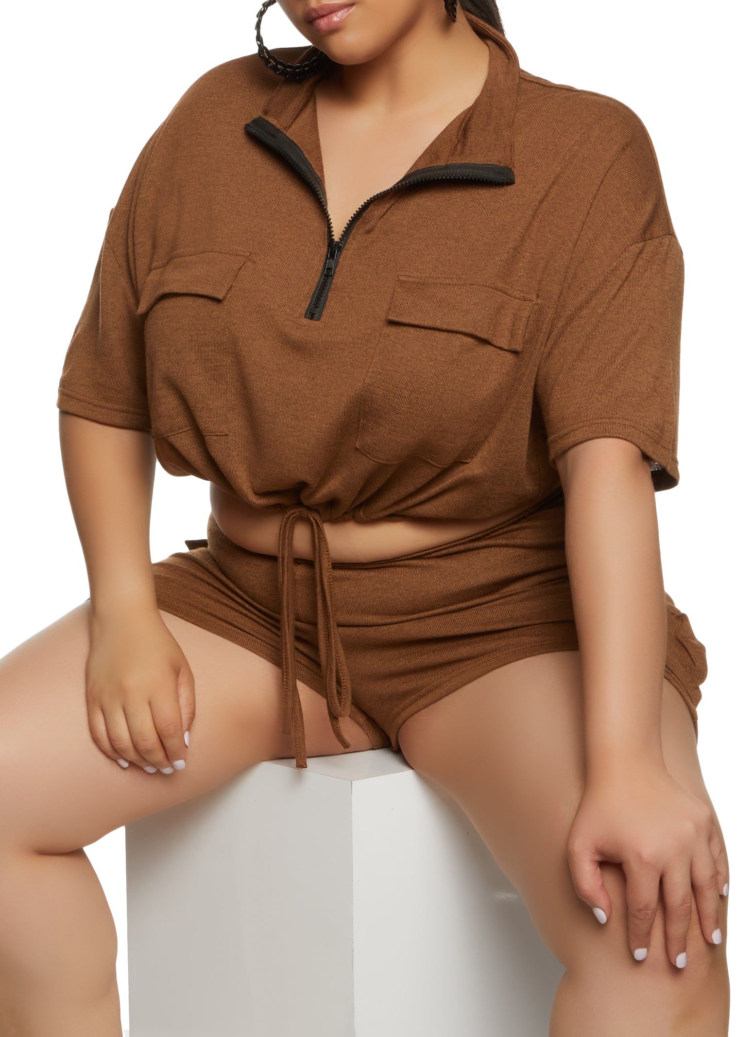 Plus Size Brushed Knit Cargo Pocket Crop Top sold by Rainbow product image thumbnail 2