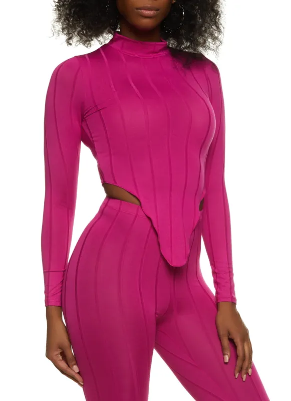 Rib Knit Hanky Hem Long Sleeve Top sold by Rainbow