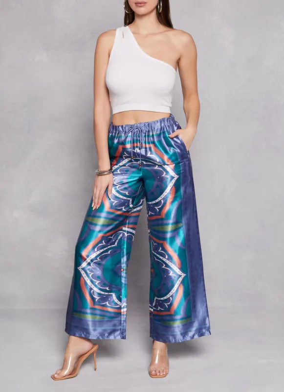 Satin Border Printed Wide Leg Pants sold by Rainbow