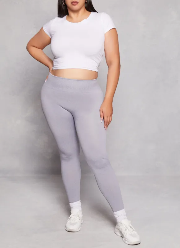 Plus Size Fleece Textured Waistband Leggings sold by Rainbow