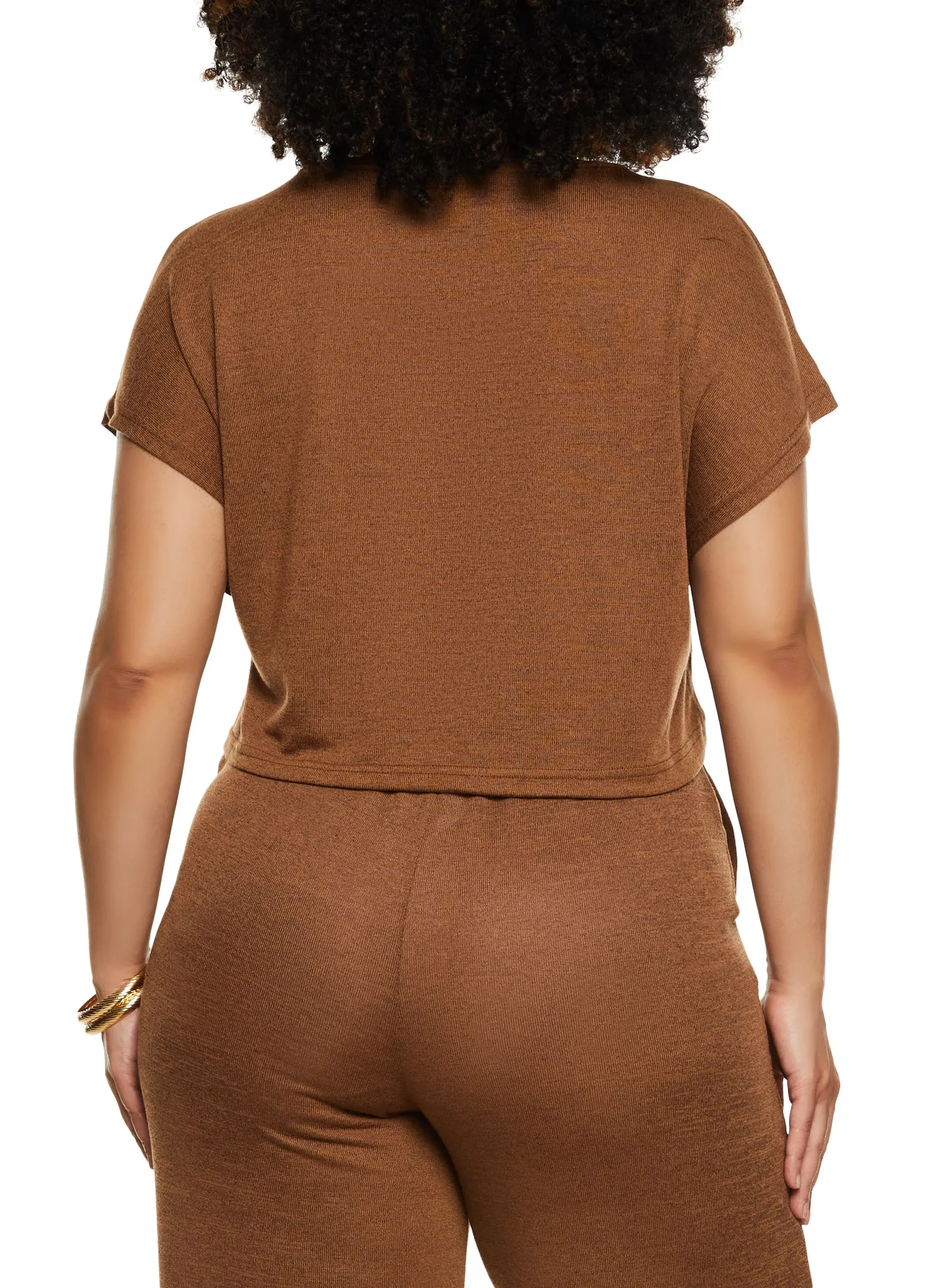 Plus Size Daisy Brushed Knit Crew Neck Crop Top sold by Rainbow product image thumbnail 3