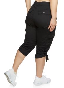 Plus Size Zip Detail Cargo Pocket Capri Pants sold by Rainbow