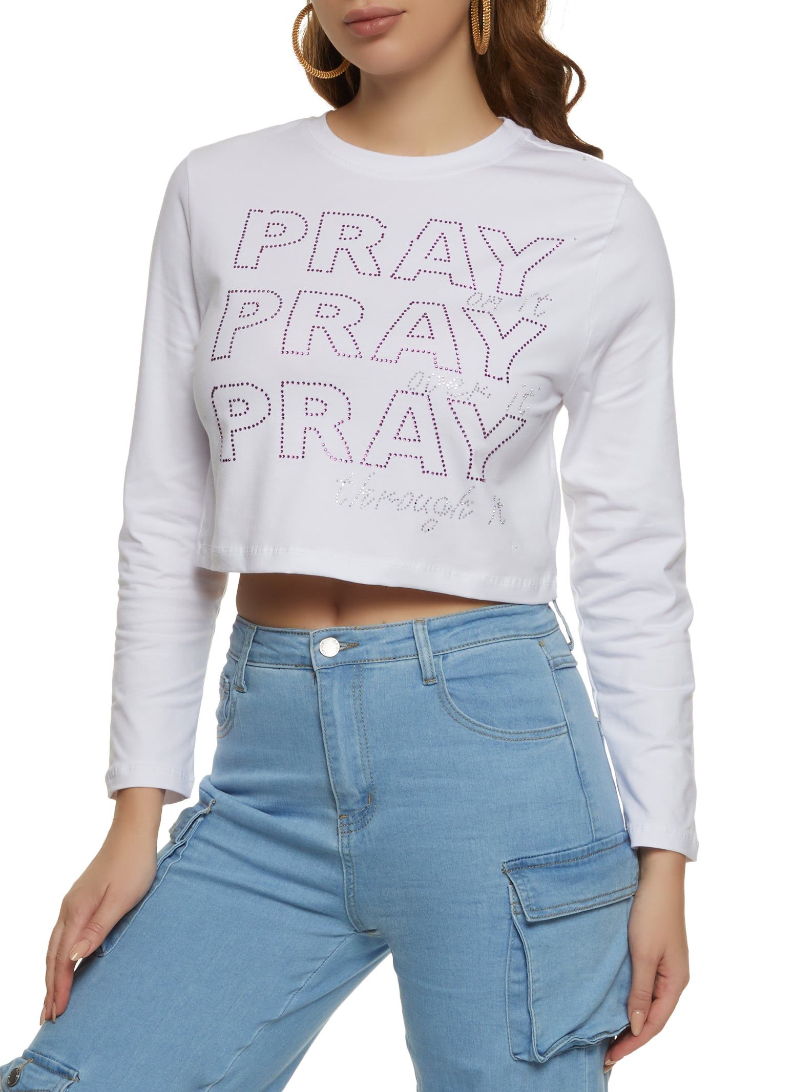 Pray Through It Rhinestone Long Sleeve Graphic Tee sold by Rainbow