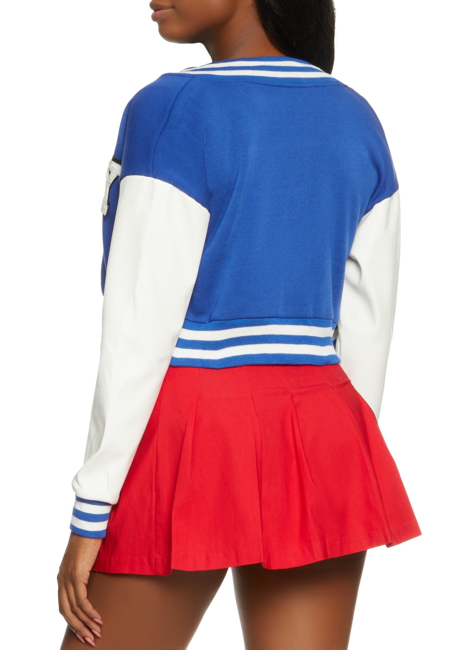 Chenille Graphic Patch PU Sleeve Cropped Varsity Jacket sold by Rainbow product image thumbnail 2