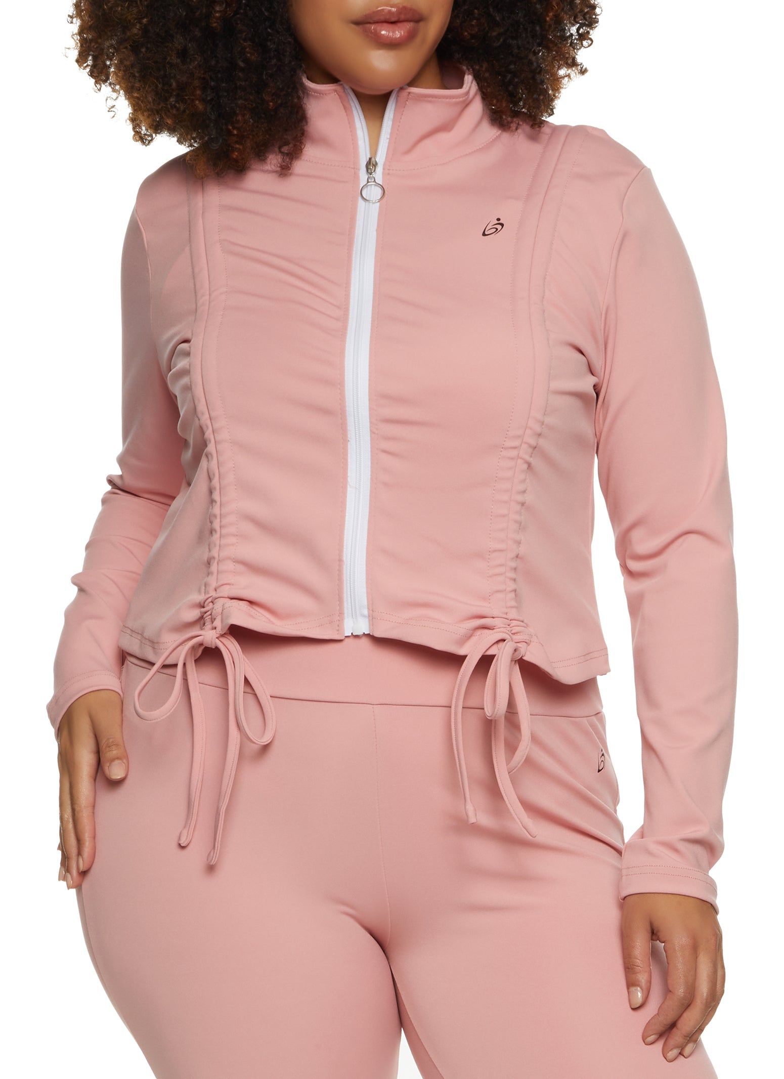 Plus Size Ruched Cropped Track Jacket sold by Rainbow