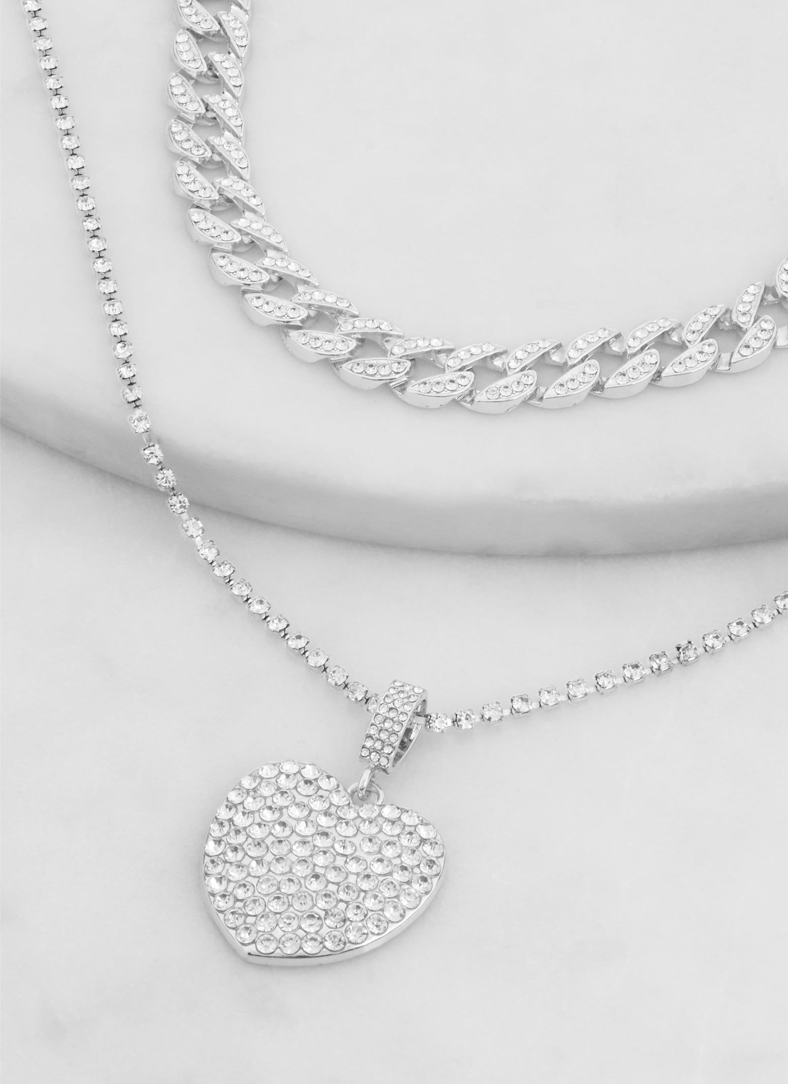 Cubic Zirconia Curb Chain Heart Necklace Set sold by Rainbow product image thumbnail 2