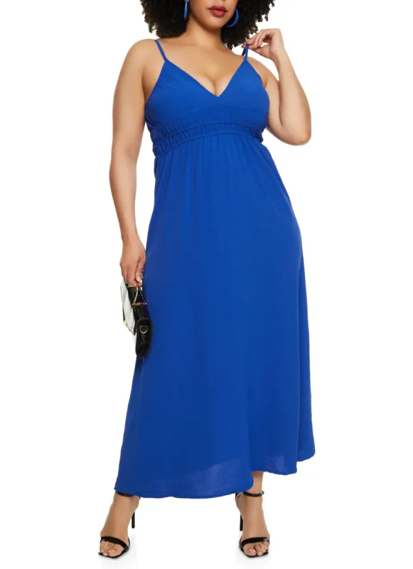 Plus Size Airy V Neck Empire Waist Maxi Dress sold by Rainbow