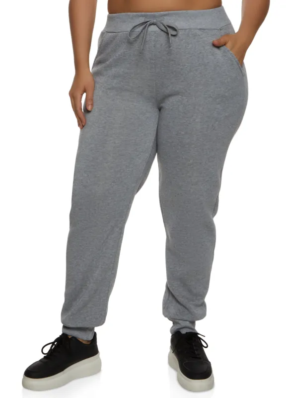 Plus Size Fleece High Waist Drawstring Joggers sold by Rainbow