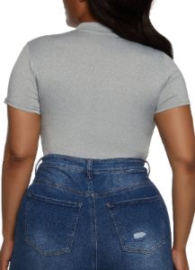 Plus Size Zip Front Mock Neck Bodysuit sold by Rainbow