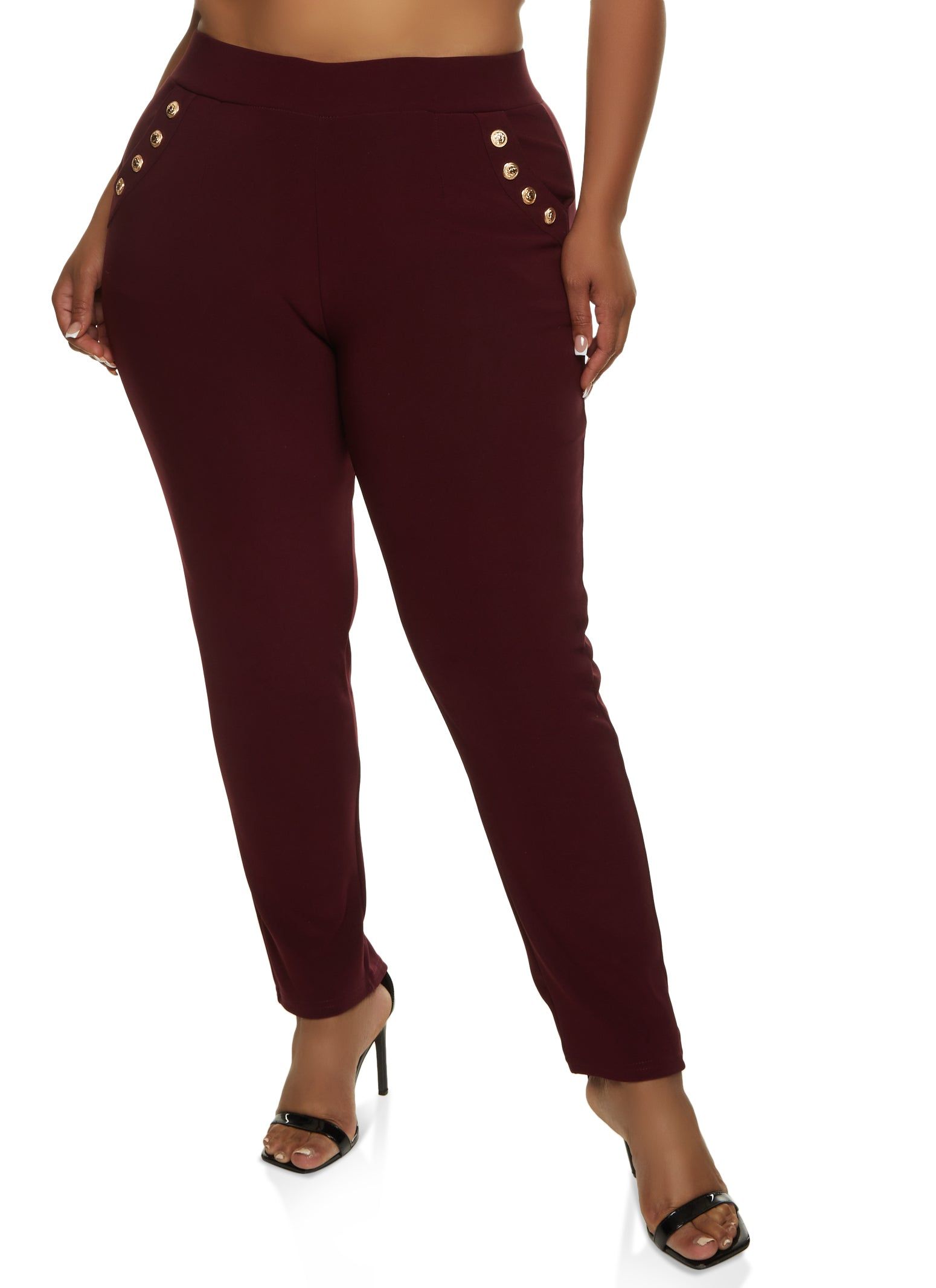 Plus Size Scuba Button Detail Pocket Pants sold by Rainbow