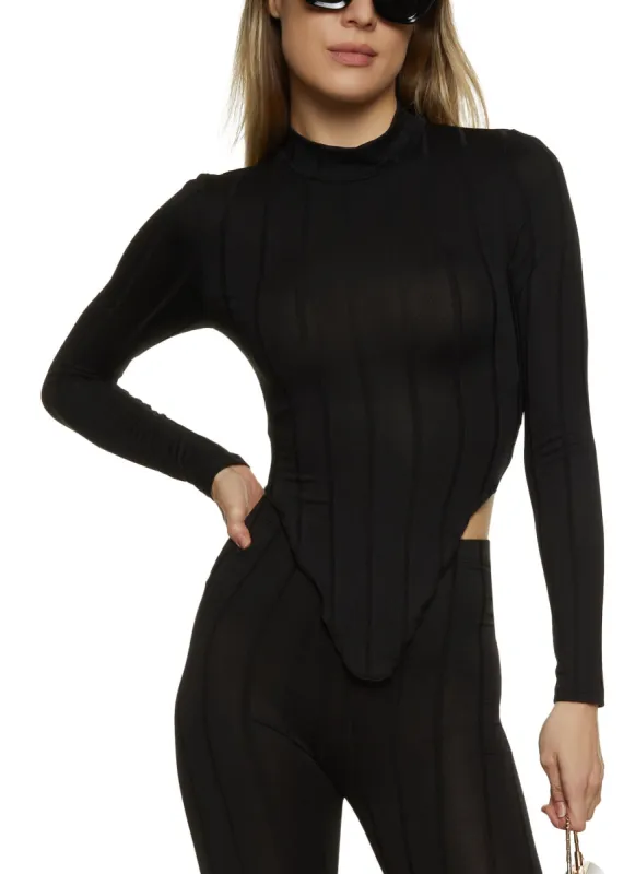 Rib Knit Hanky Hem Long Sleeve Top sold by Rainbow