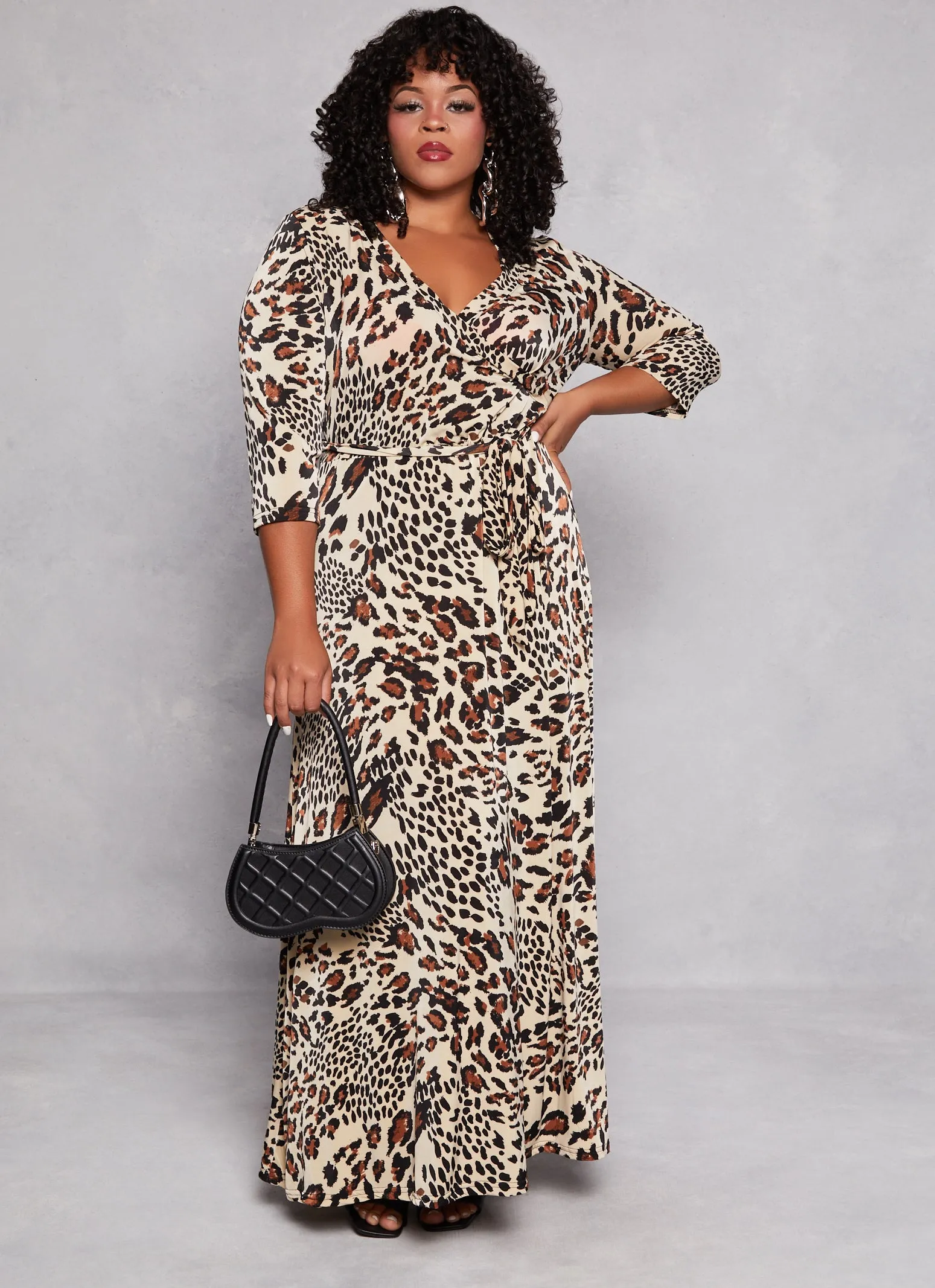 Plus Size Animal Print Faux Wrap Dress sold by Rainbow