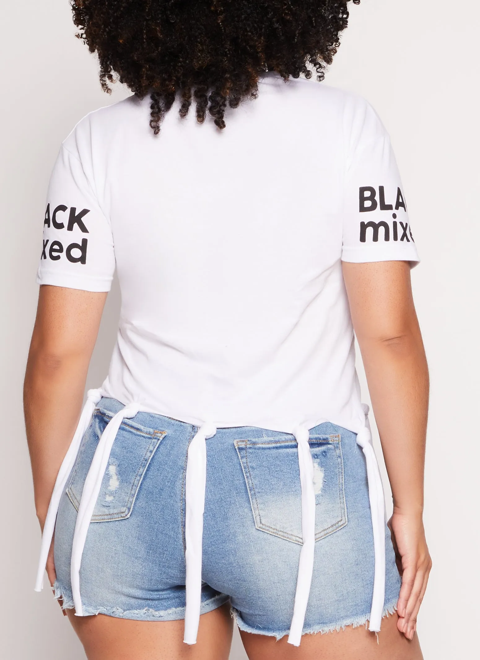 Plus Size Black Mixed With Graphic Knot Fringe Tee sold by Rainbow product image thumbnail 3