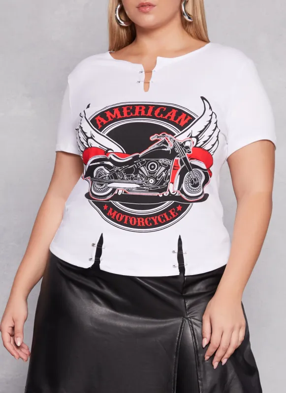 Plus Size American Motorcycle Safety Pin Graphic Tee made by Rainbow