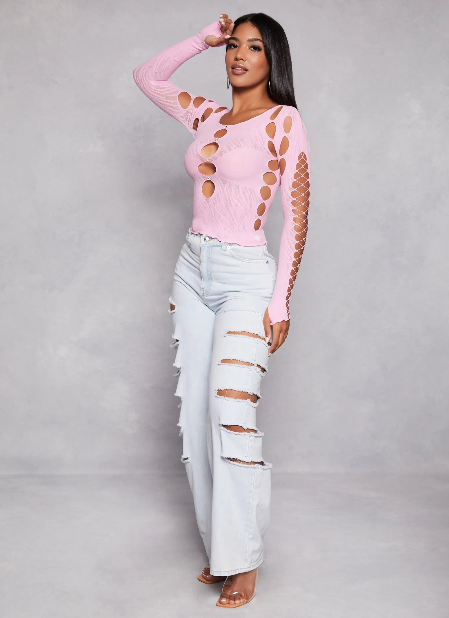 Seamless Fishnet Detail Cut Out Top sold by Rainbow product image thumbnail 2