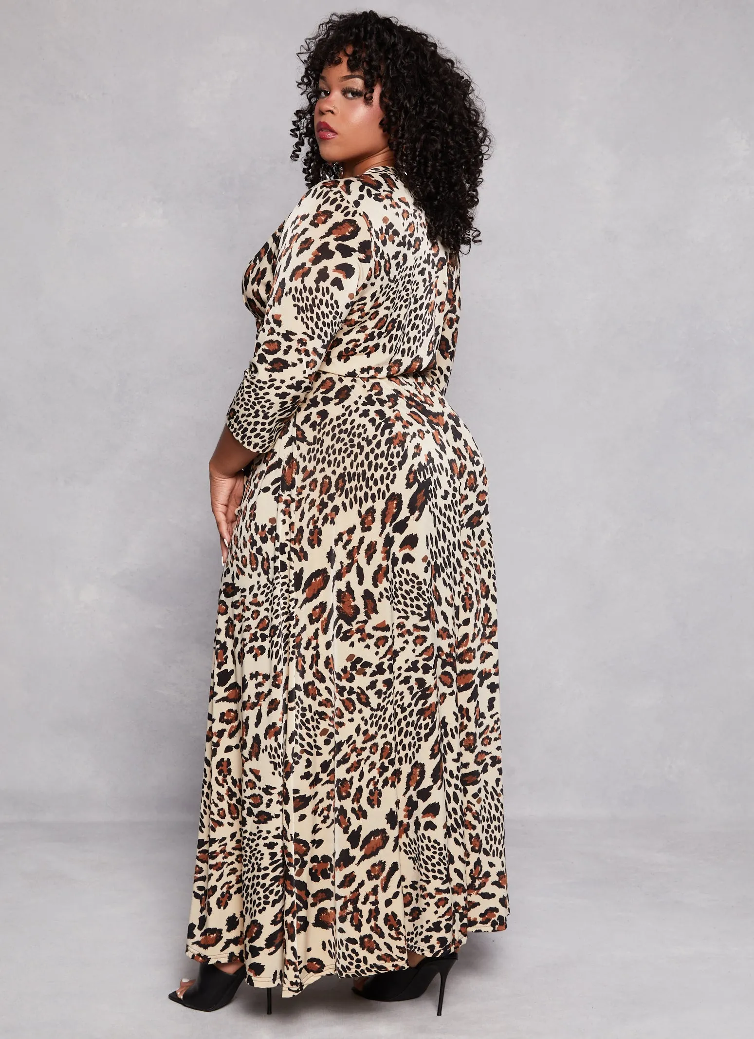 Plus Size Animal Print Faux Wrap Dress sold by Rainbow product image thumbnail 3
