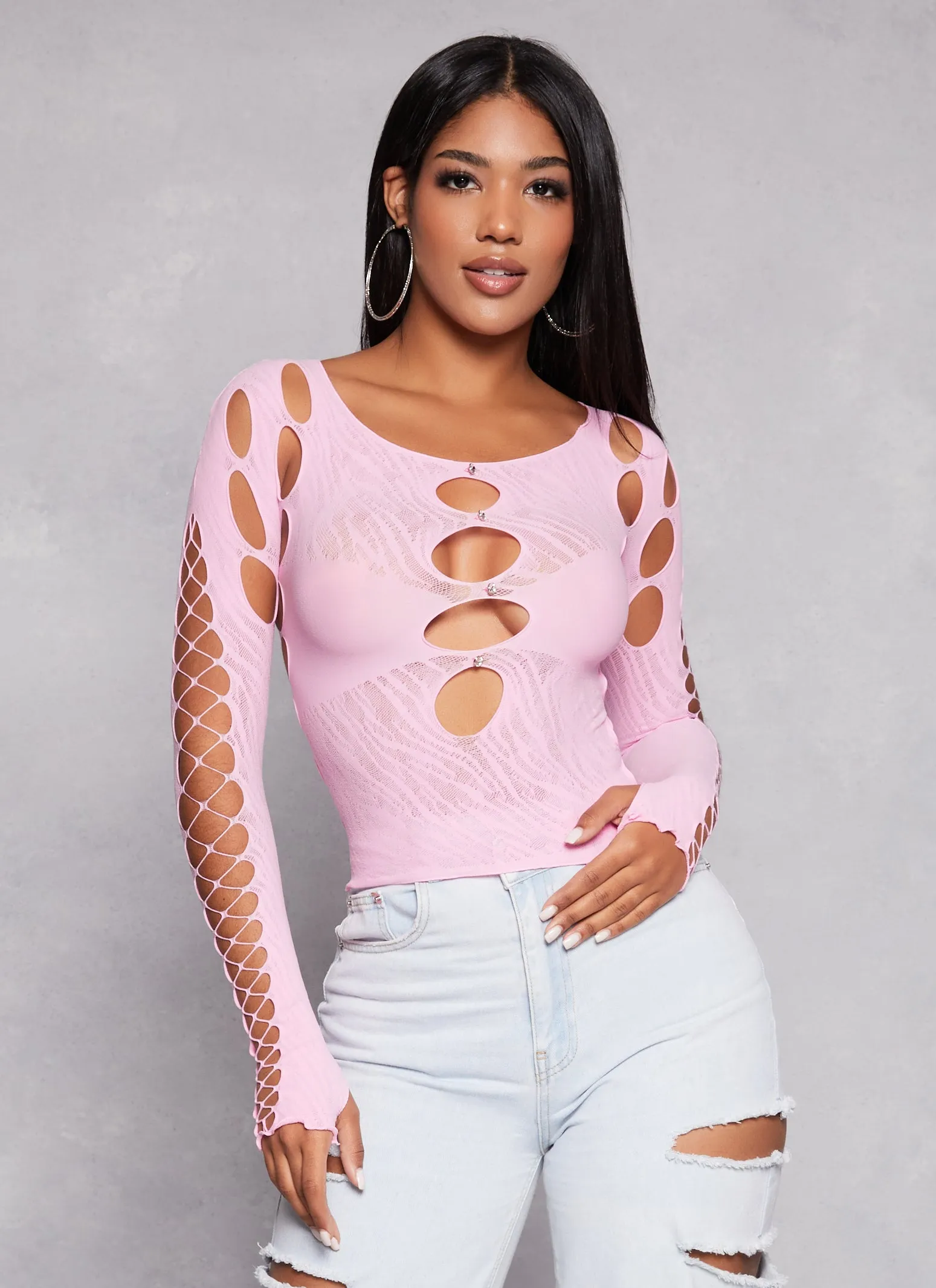 Seamless Fishnet Detail Cut Out Top sold by Rainbow