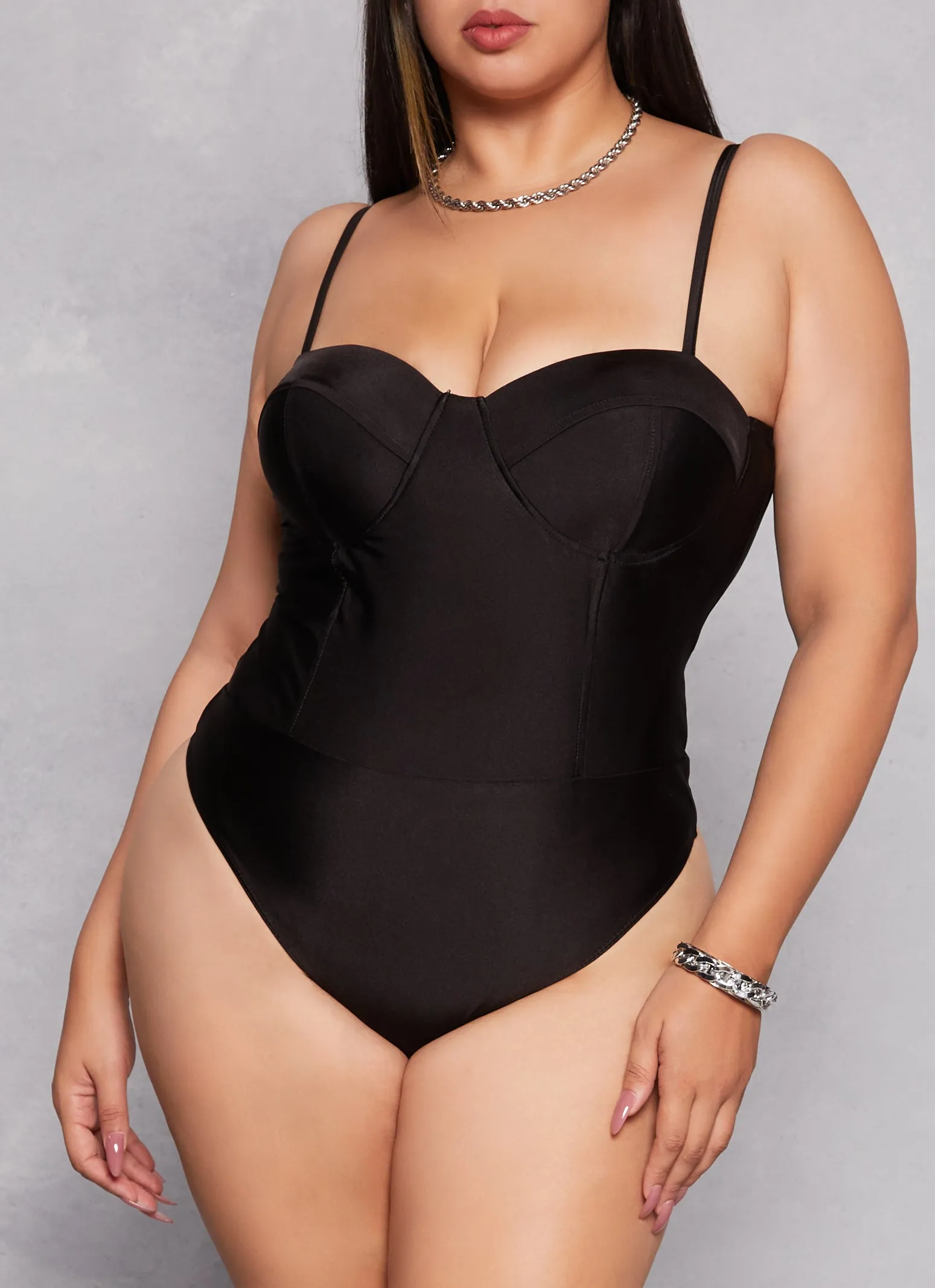 Plus Size Haute Monde Solid Bustier Bodysuit sold by Rainbow