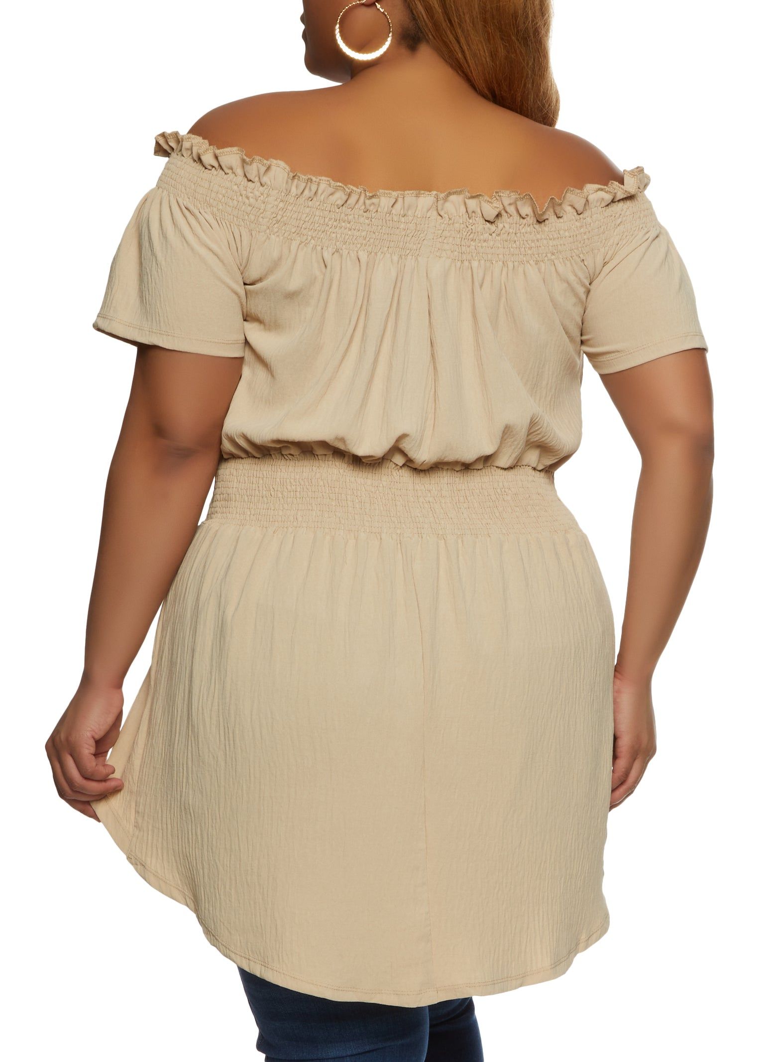 Plus Size Solid Smocked Off the Shoulder Blouse sold by Rainbow product image thumbnail 2