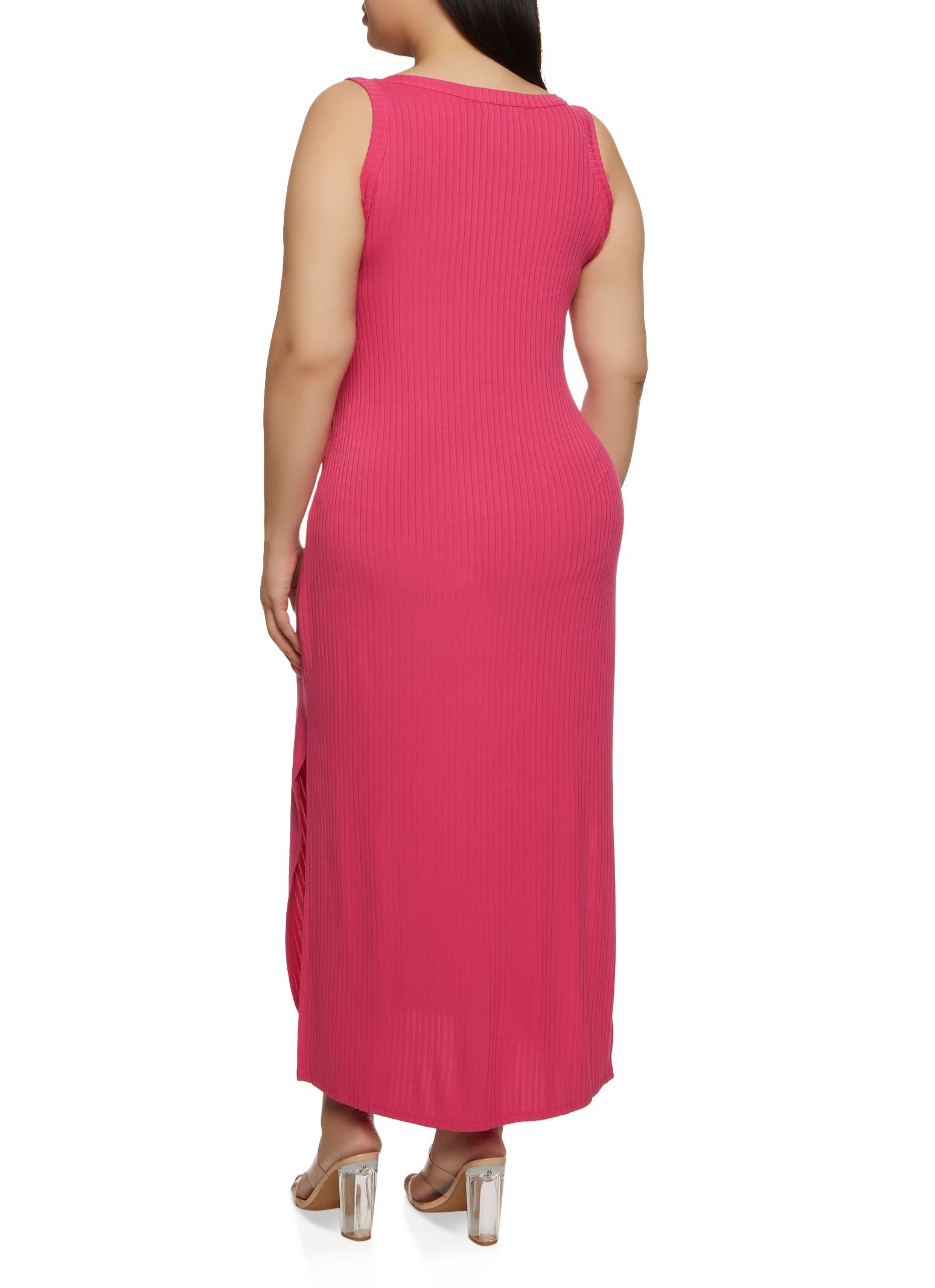 Plus Size Ribbed Knit Side Slit Maxi Tank Dress sold by Rainbow product image thumbnail 3