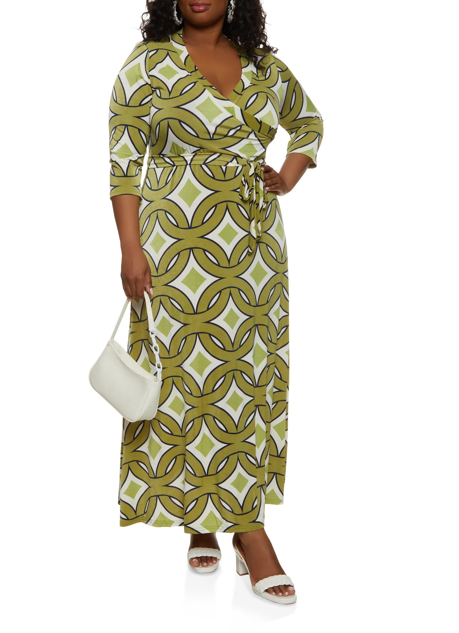 Plus Size Geo Print Faux Wrap Maxi Dress sold by Rainbow