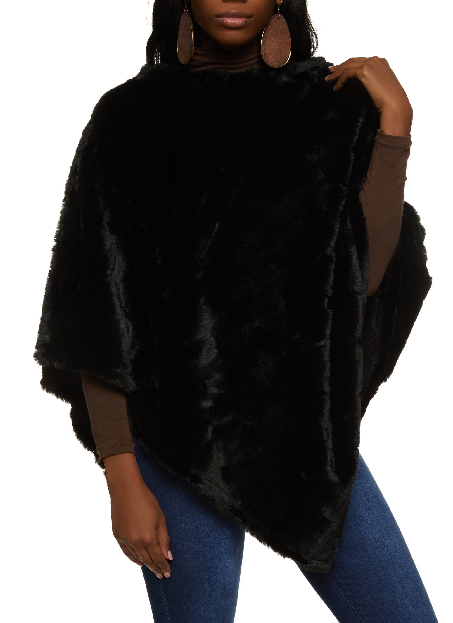 Faux Fur Pullover Asymmetric Poncho sold by Rainbow product image thumbnail 3