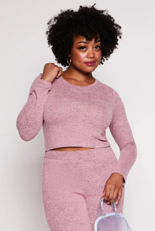 Plus Size Brushed Knit Long Sleeve Crop Top sold by Rainbow