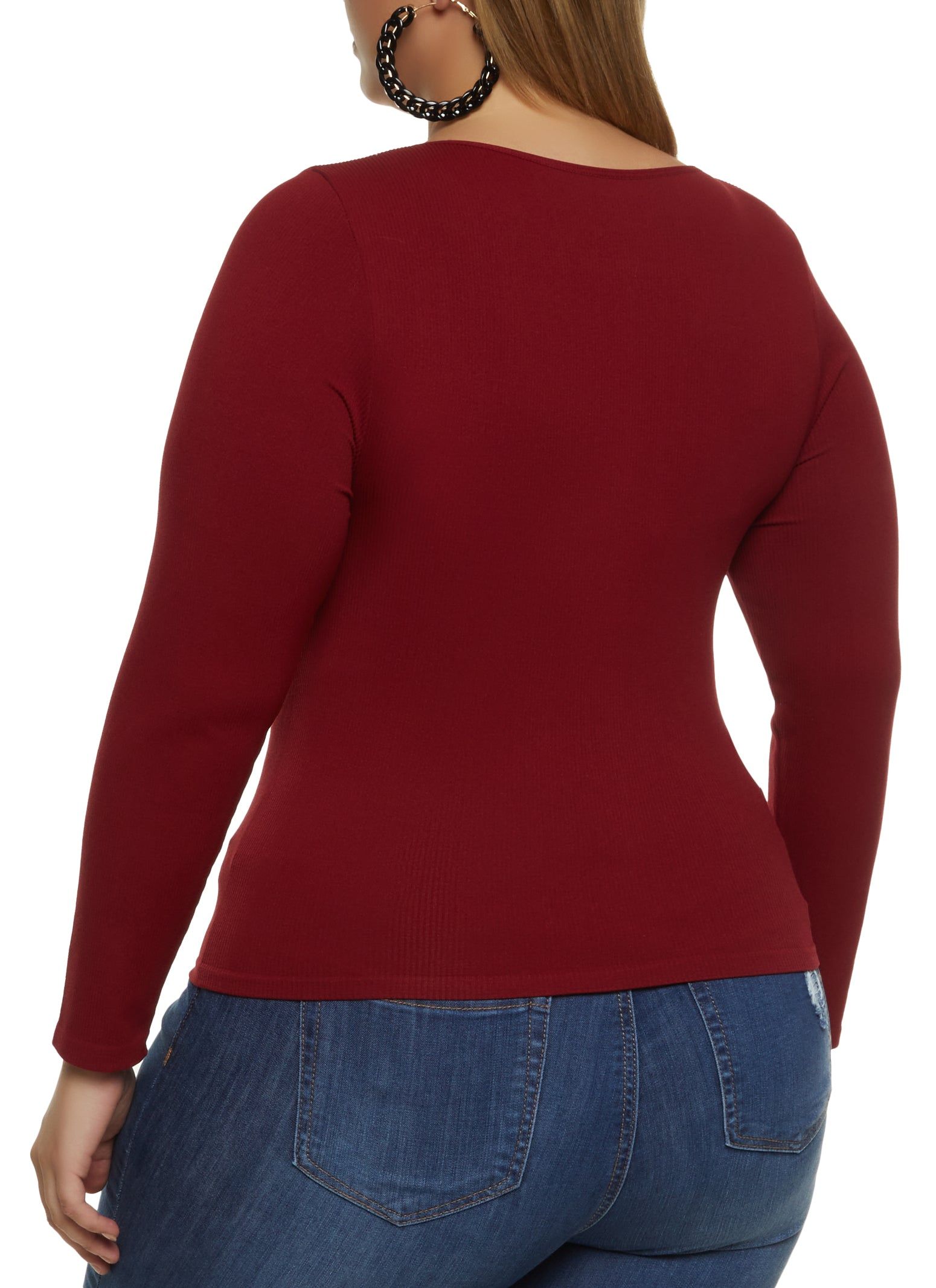 Plus Size Seamless Long Sleeve V Neck Tee sold by Rainbow product image thumbnail 2