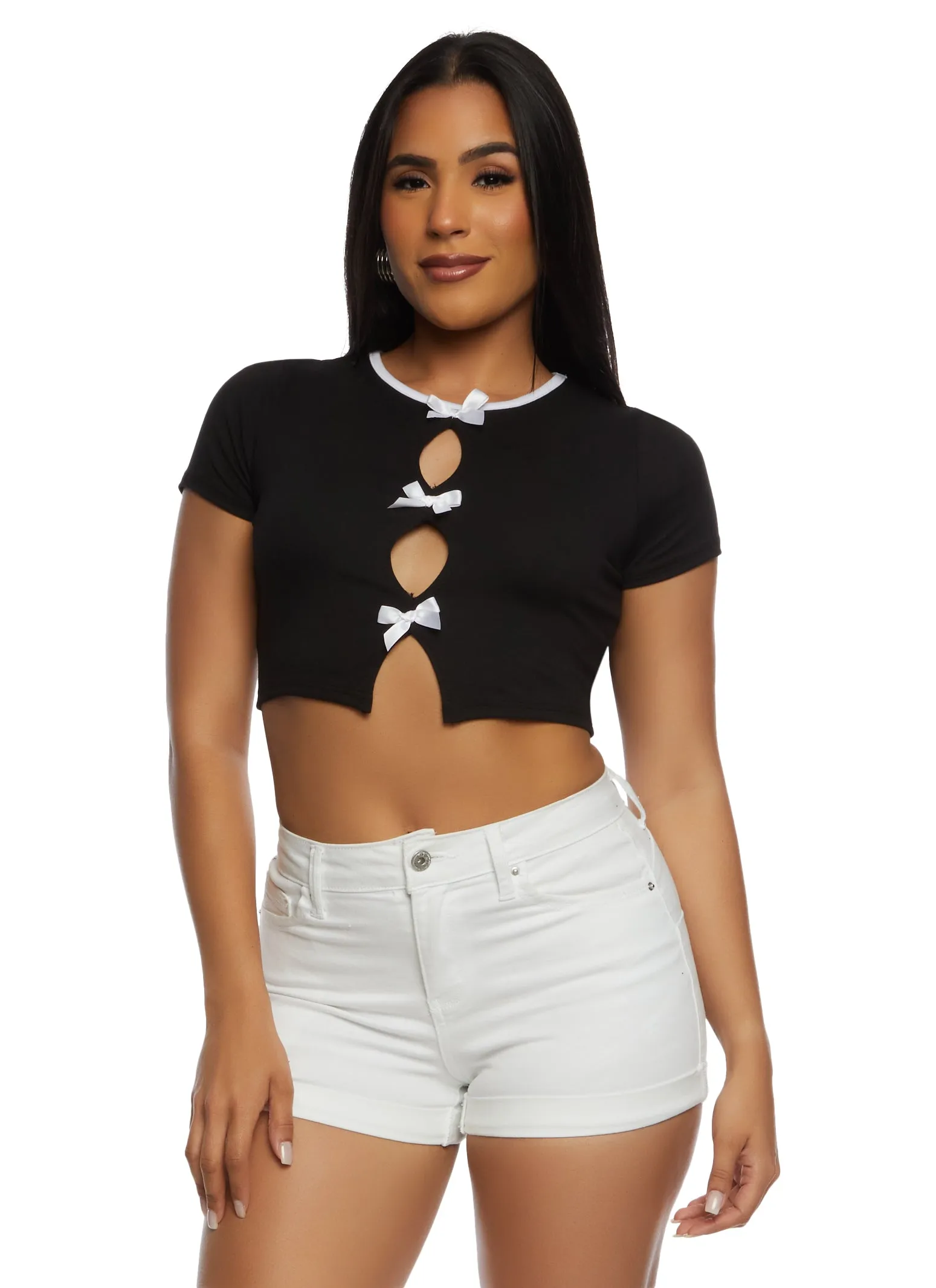 Bow Cut Out Crop Top sold by Rainbow
