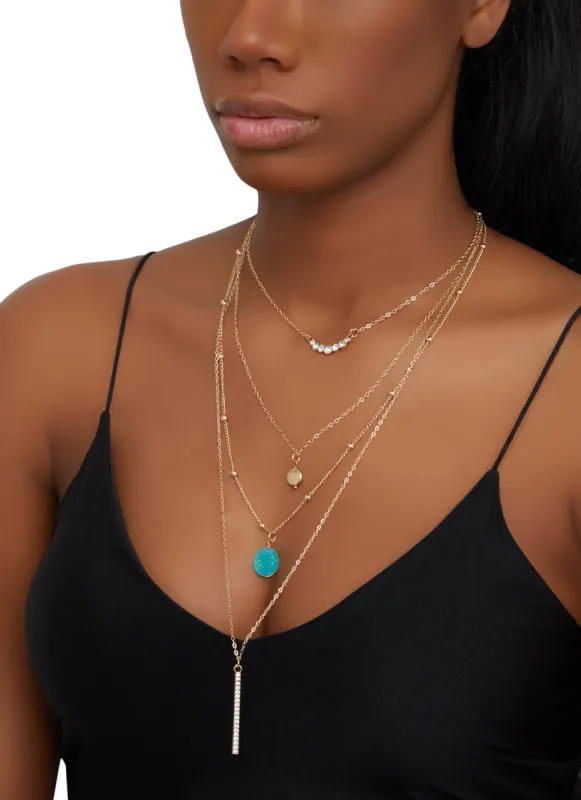 Rhinestone Layered Chain Necklace sold by Rainbow