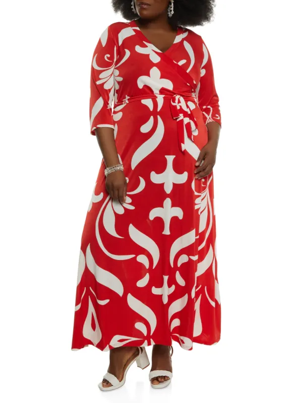 Plus Size Printed Maxi Wrap Dress sold by Rainbow