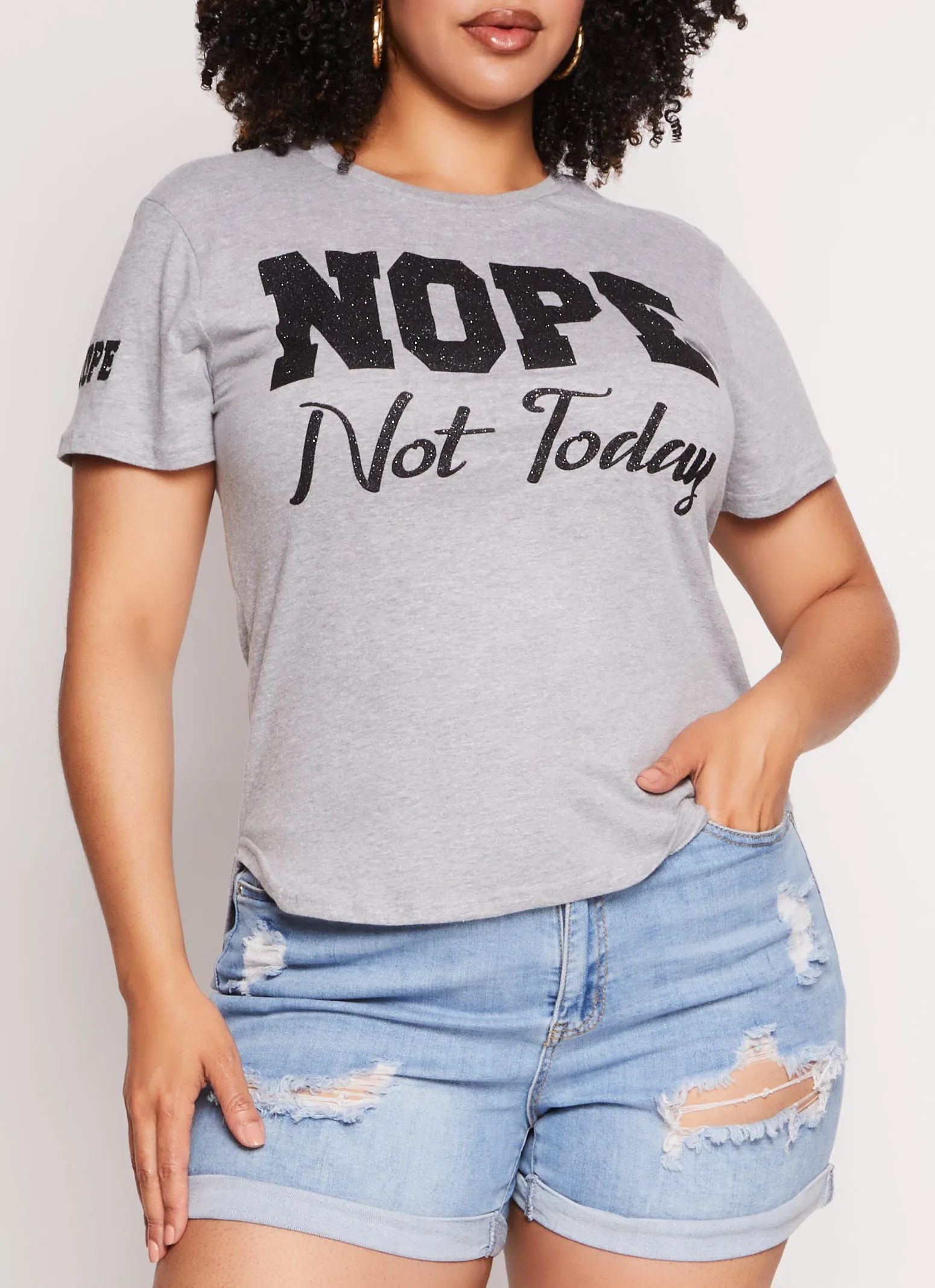 Plus Size Nope Not Today Glitter High Low Tee sold by Rainbow