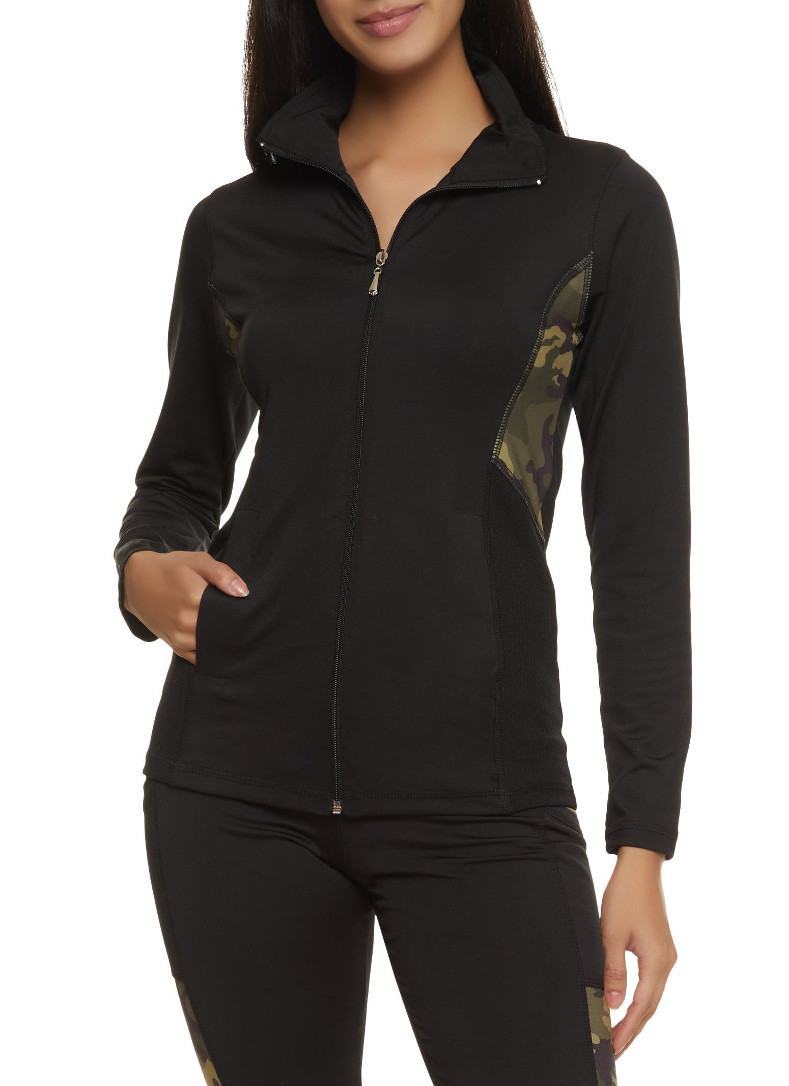 Color Block Camo Detail Track Jacket sold by Rainbow