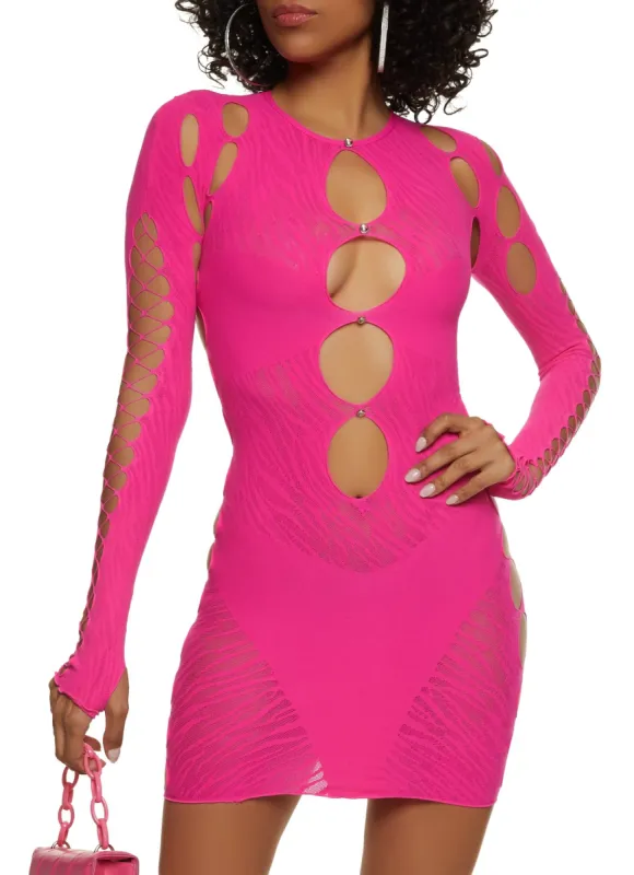 Seamless Rhinestone Cut Out Mini Dress sold by Rainbow
