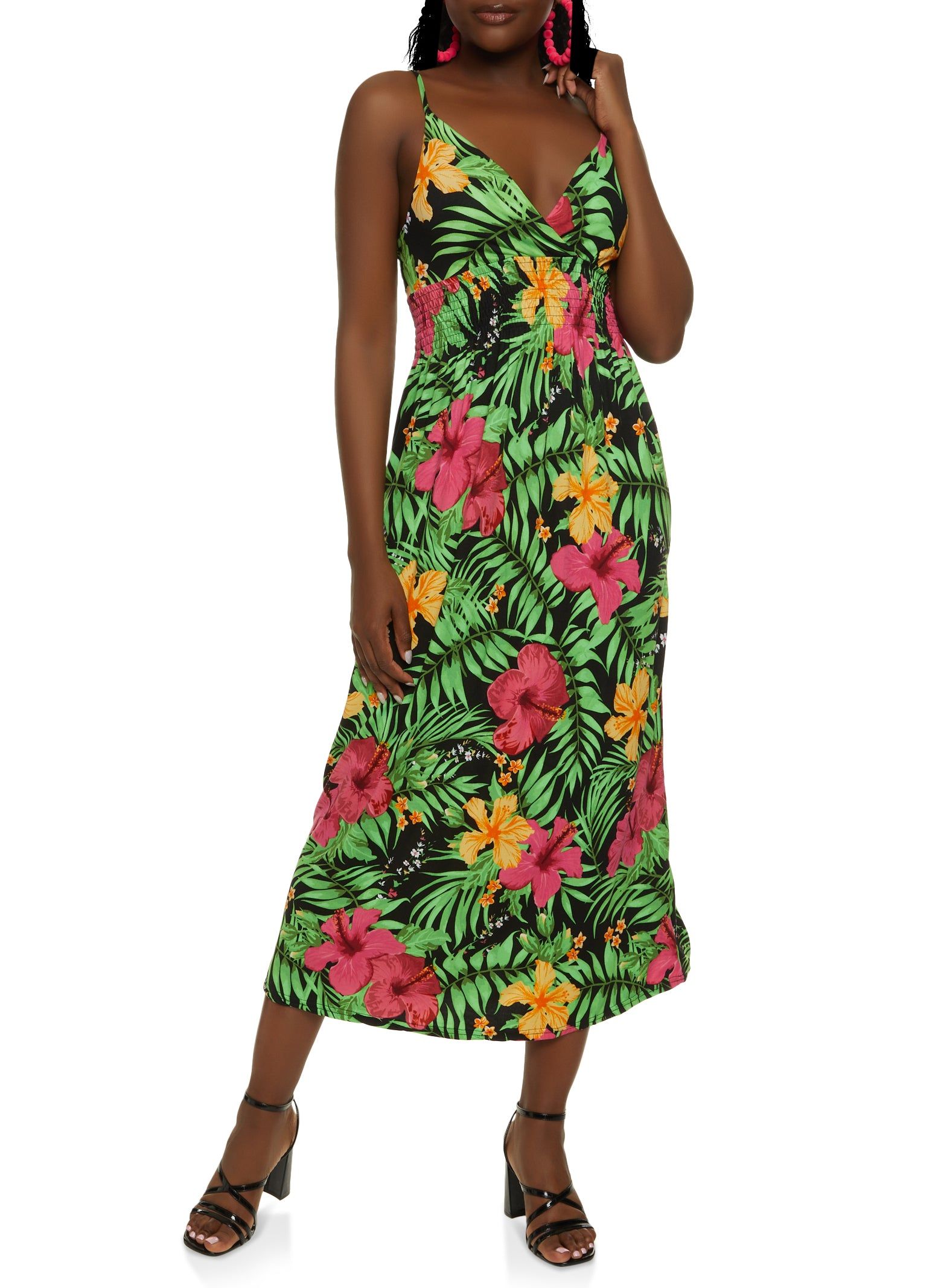 Tropical Print Smocked Waist Maxi Dress sold by Rainbow