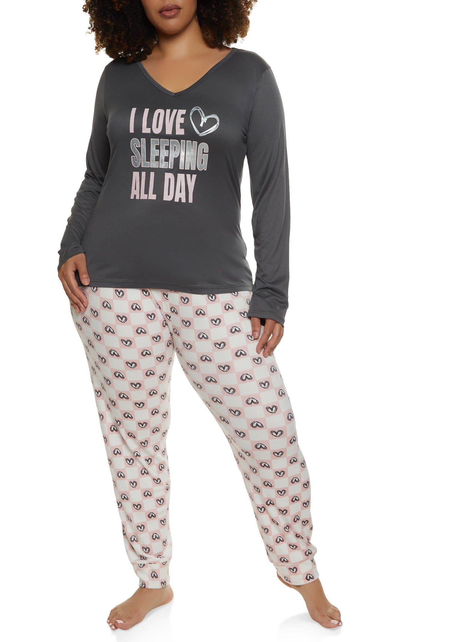 Plus Size I Love Sleeping All Day Pajama Top and Pants sold by Rainbow