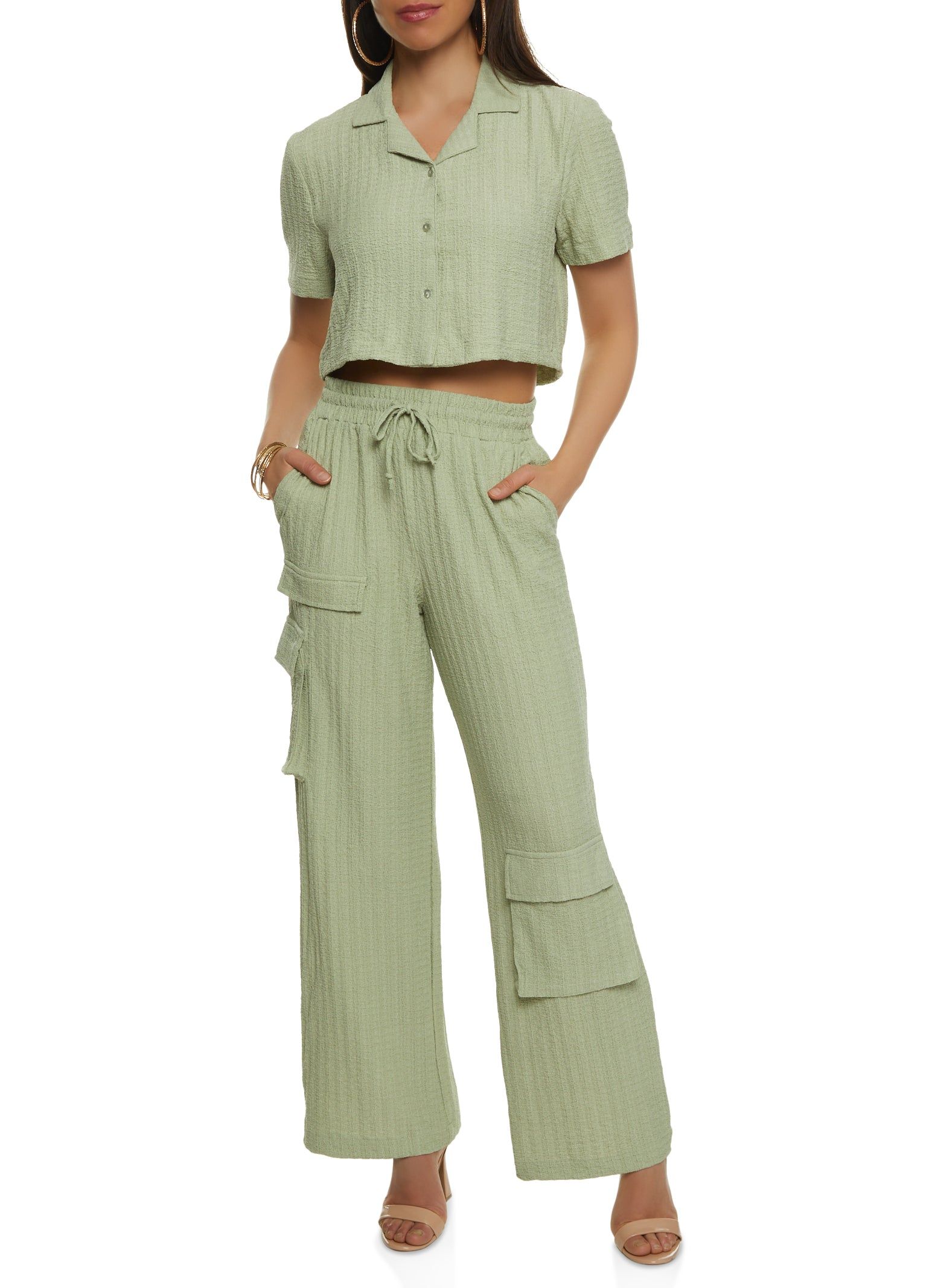 Textured Knit Short Sleeve Button Front Shirt sold by Rainbow product image thumbnail 2