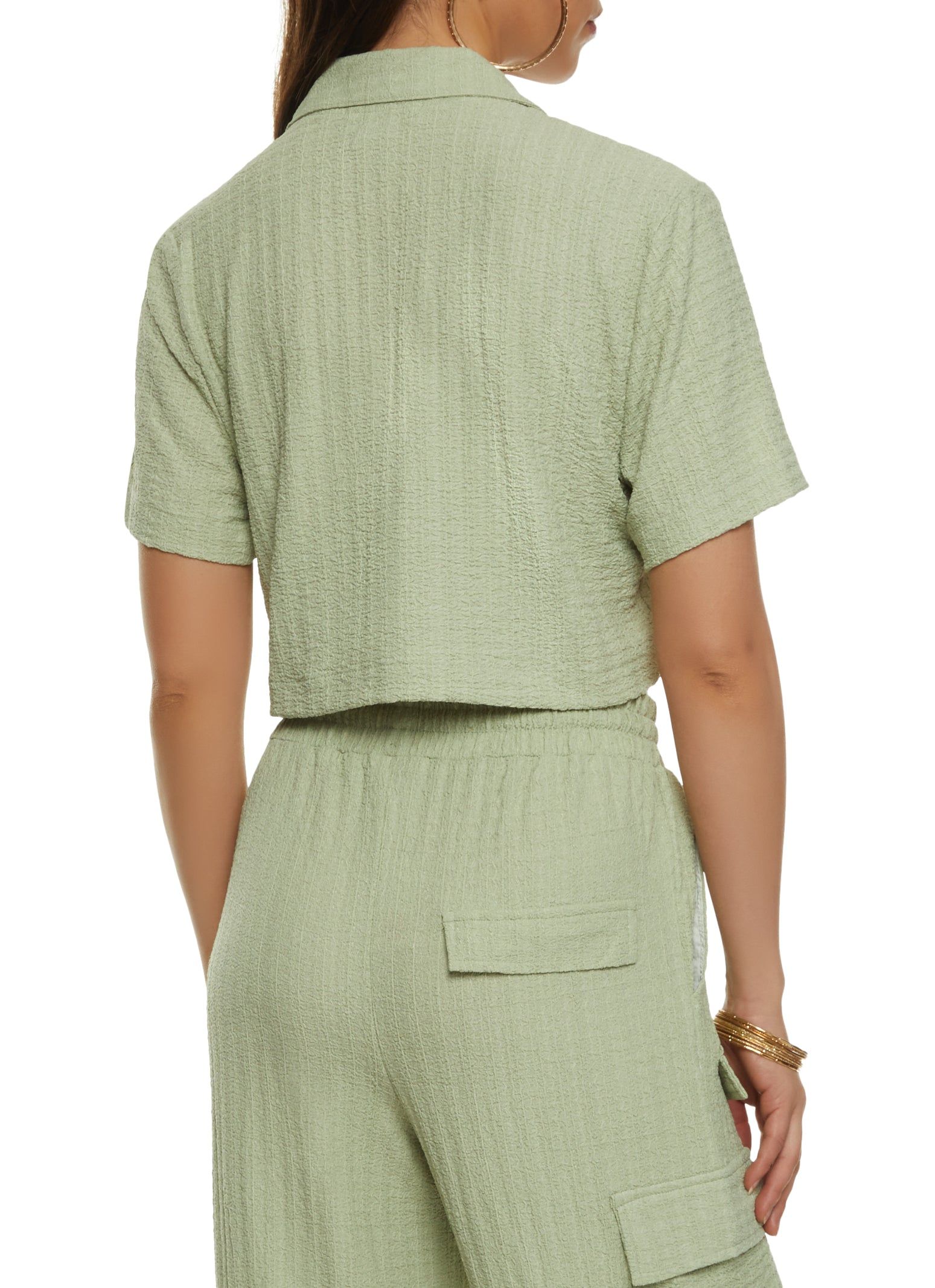 Textured Knit Short Sleeve Button Front Shirt sold by Rainbow product image thumbnail 3