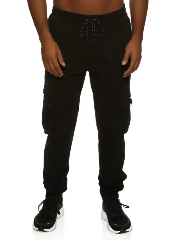 Mens Twill Solid Drawstring Cargo Pocket Joggers sold by Rainbow
