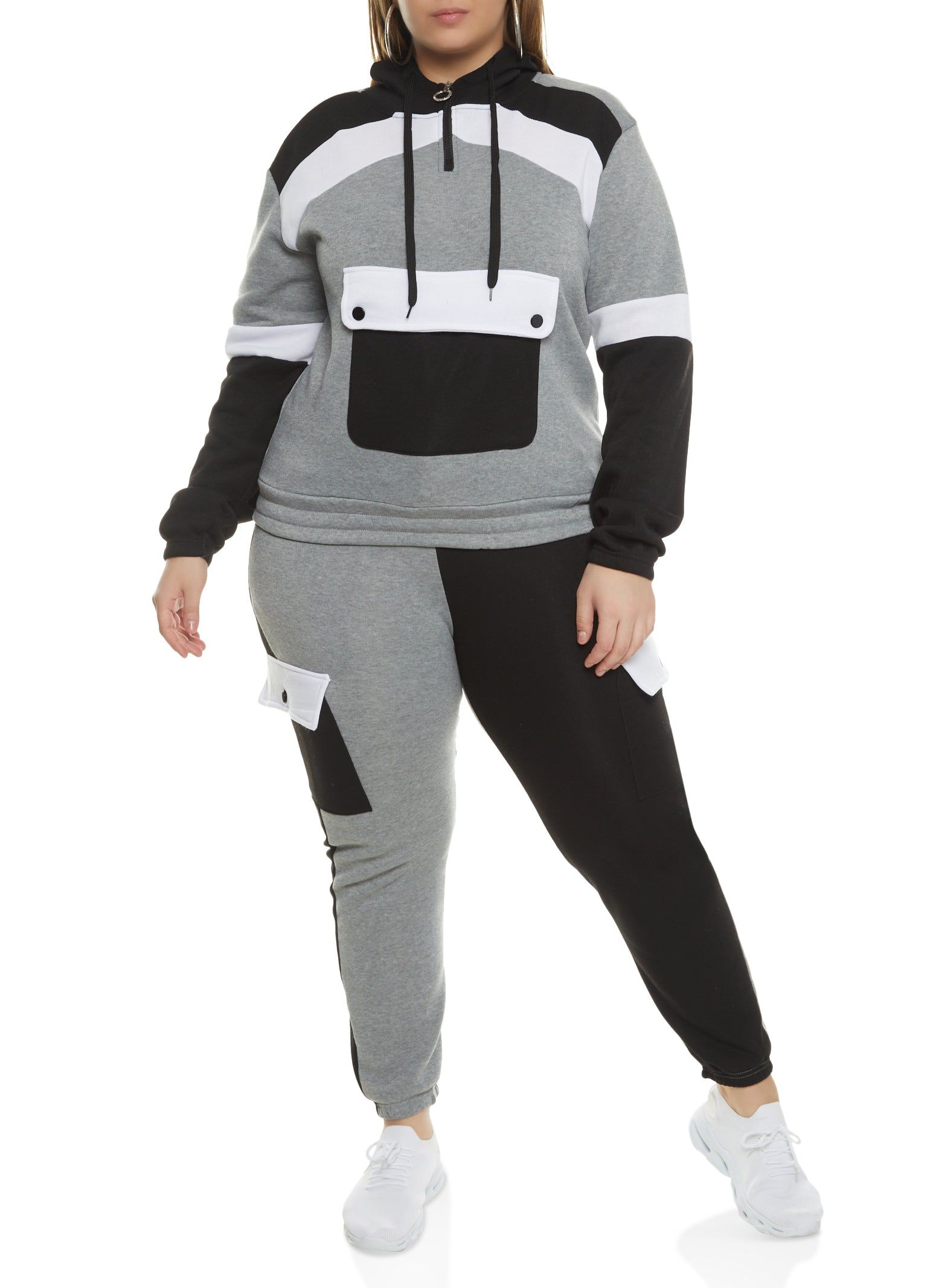 Plus Size Color Block Flap Pocket Hoodie sold by Rainbow product image thumbnail 2