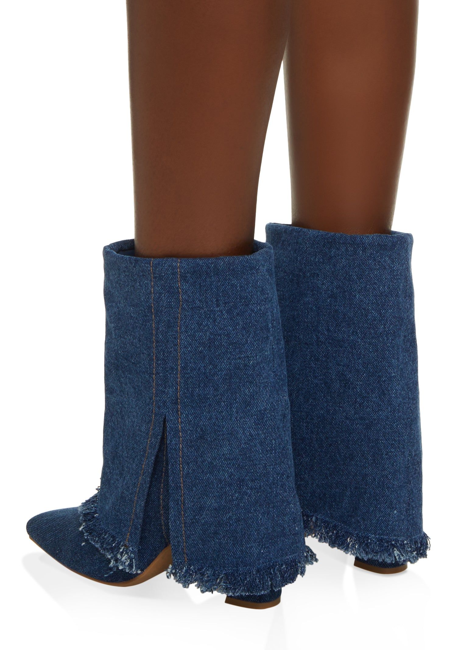 Frayed Denim Mid Calf Fold Over Boots sold by Rainbow product image thumbnail 3