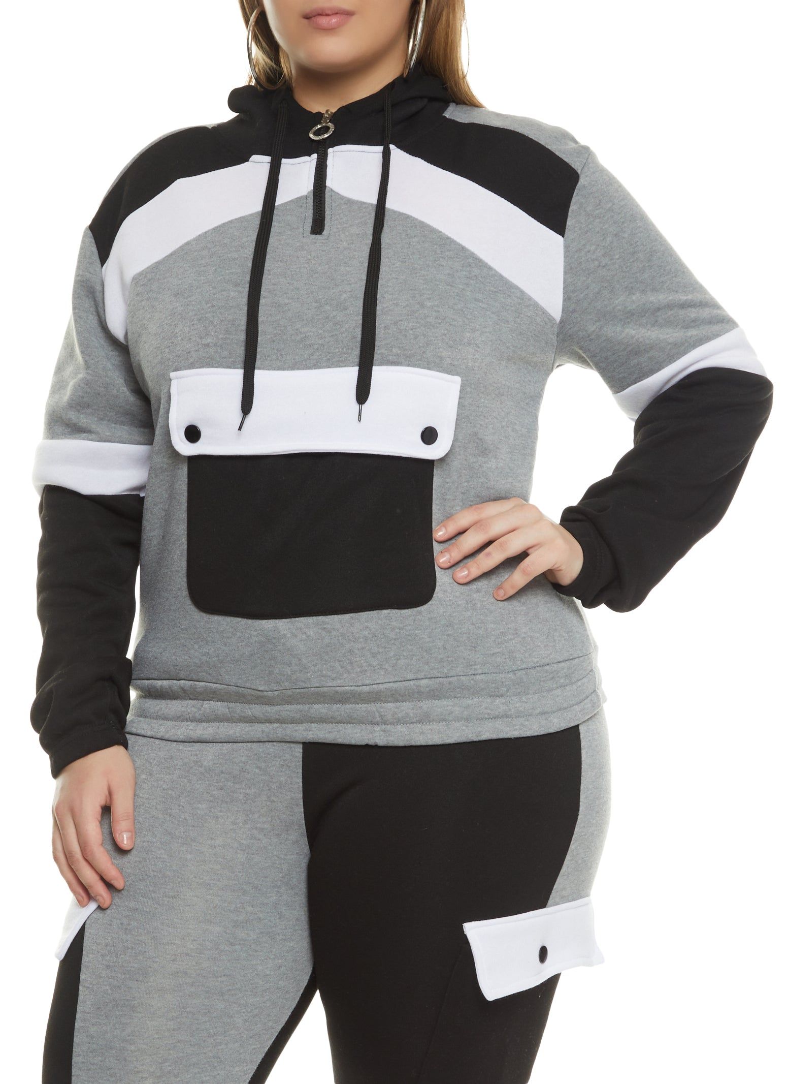 Plus Size Color Block Flap Pocket Hoodie sold by Rainbow