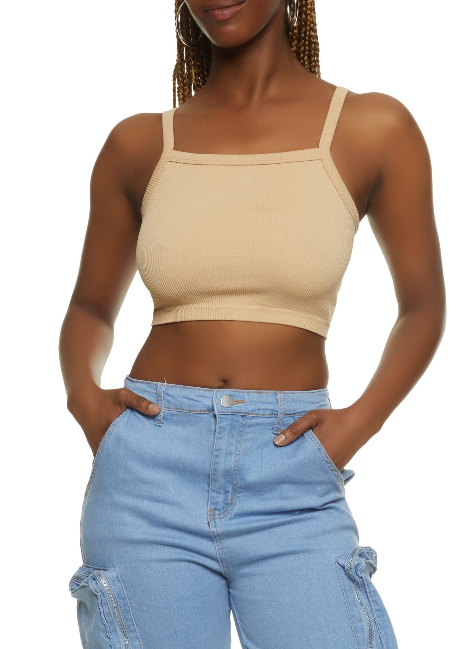 Ribbed Knit Seamless Cropped Cami sold by Rainbow